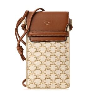 Celine Triomphe Canvas Lambskin Phone Pouch With Flap White Tan